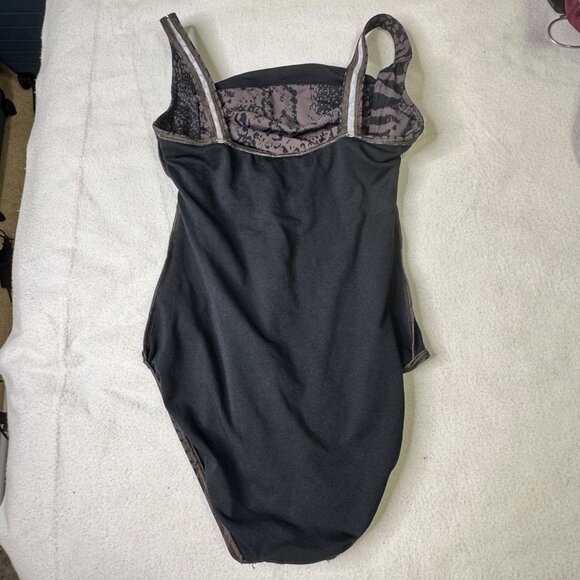 Calvin Klein Animal Print One-Piece Swimsuit Size 4 Shirred Black Gray - Picture 6 of 13